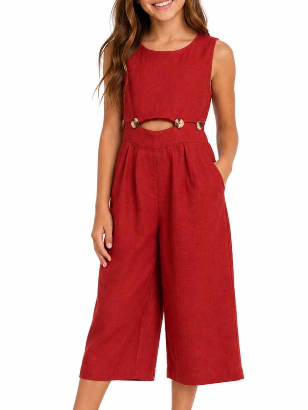 Zara Kids red linen jumpsuit in girls size 9 Excellent Condition